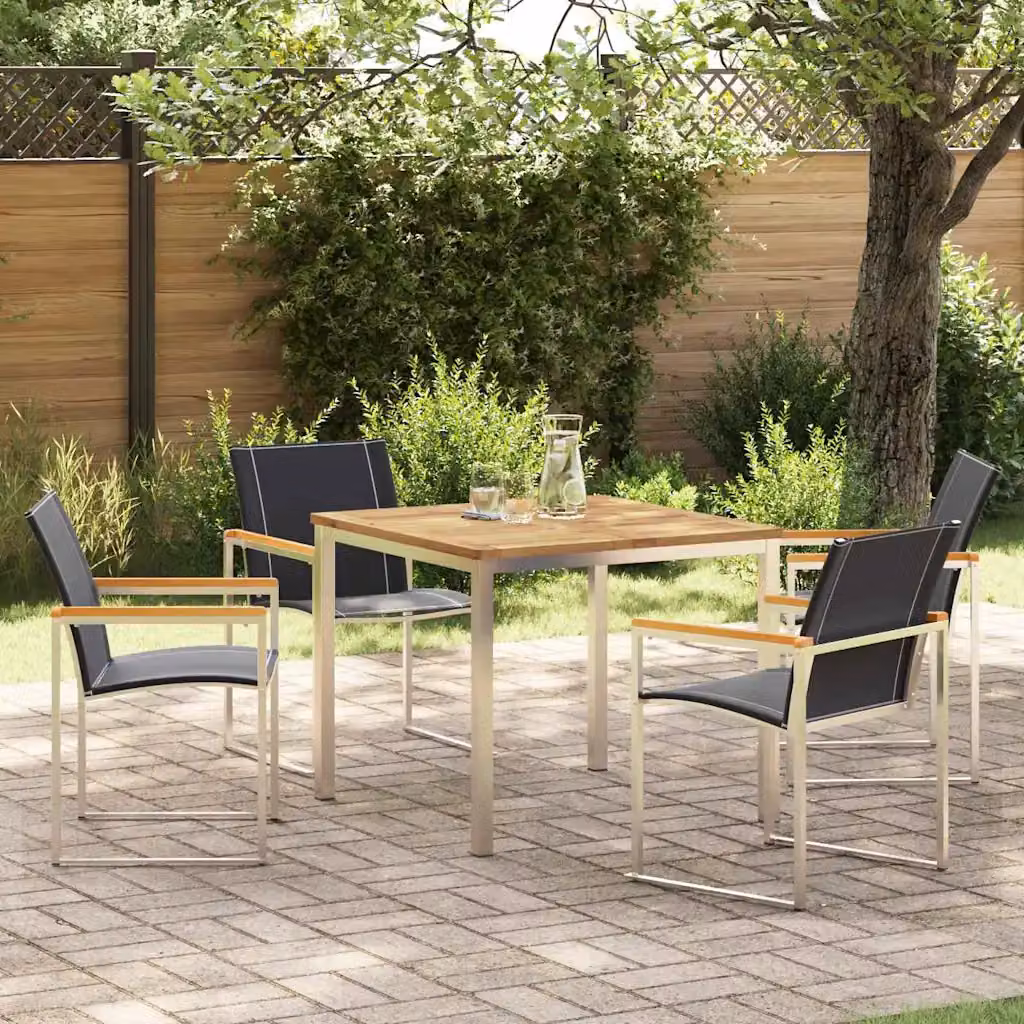 Set da pranzo per giardino e terrazzo vidaXL in legno di acacia marrone con struttura in acciaio inossidabile, 5 pezzi