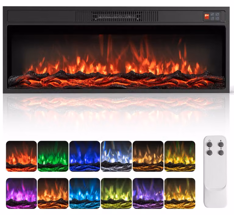 COSTWAY, caminetto elettrico da 36 pollici, riscaldamento da 750W/1500W, termostato regolabile da 18°C a 35°C, caminetto decorativo con 13 colori di fiamma, 3 livelli di luminosità, telecomando, touchscreen e timer