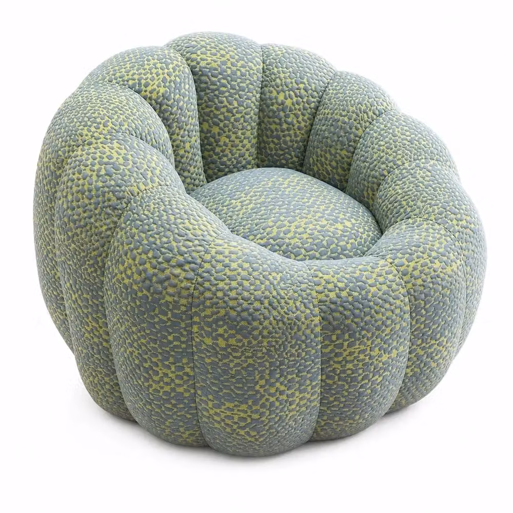 Divano a forma di baccello Minimal in tessuto jacquard tricot giallo e grigio – 2