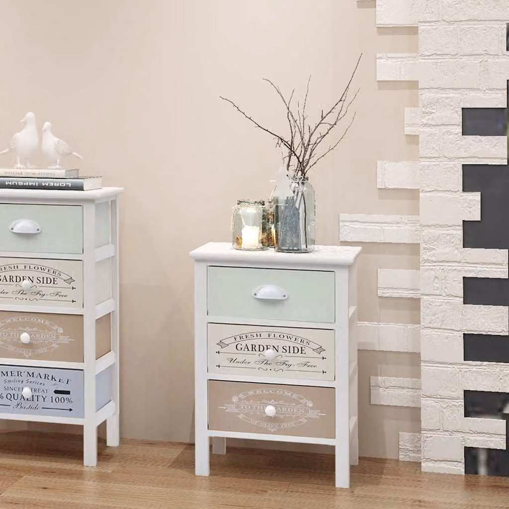 vidaXL Mobile in Stile Francese con 3 Cassetti in Legno Bianco e Multicolore