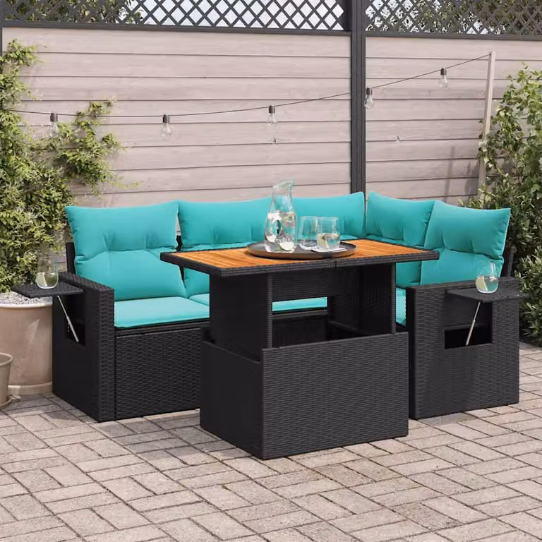 Maison Exclusive - Set Divani da Giardino 5 pz con Cuscini in Polyrattan Nero