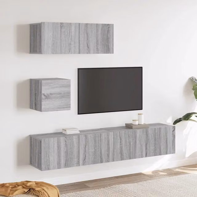 Set di mobili porta TV moderno vidaXL in legno grigio con 4 pezzi da appendere a parete per il tuo soggiorno
