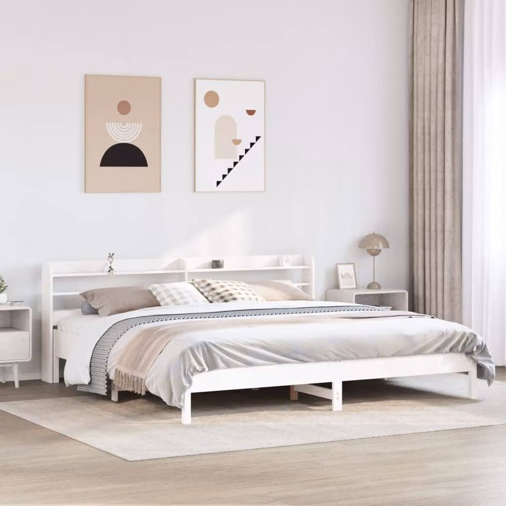 vidaXL Letto in legno di pino massello bianco con doghe rigide 200x200 cm – 1