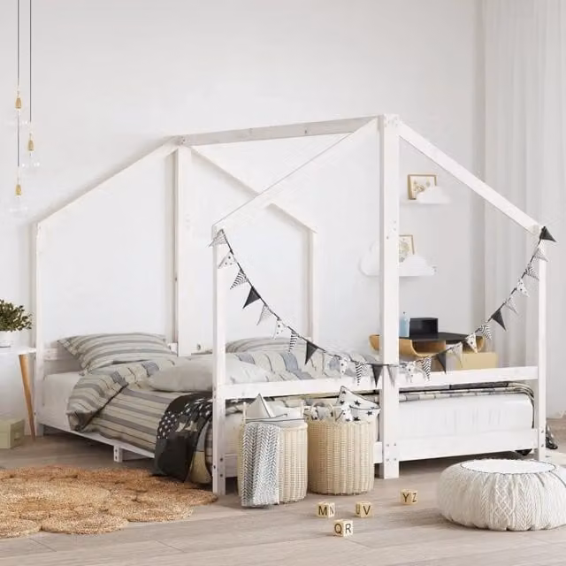 Giroletto per Bambini-Struttura Letto Bambini Bianco 2x(80x200) cm Legno Massello Pino