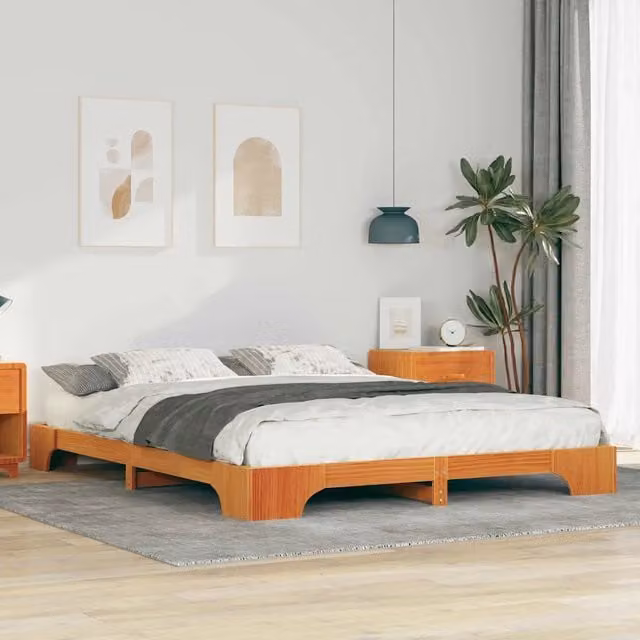 Struttura del letto-Giroletto Marrone 160 x 210 cm Pino massello 244164