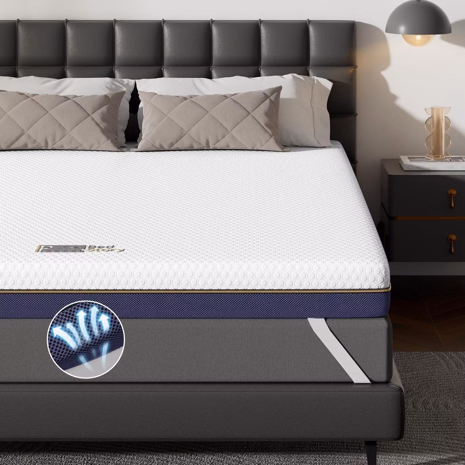 Topper per materasso, dimensioni 140x200 cm, altezza 7,5 cm, supporto H3 e H2, realizzato in schiuma memory gel, con rivestimento removibile