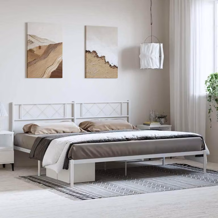 vidaXL Giroletto con Testiera in Metallo Bianco L: 198 cm, P: 207 cm, H: 90 cm
