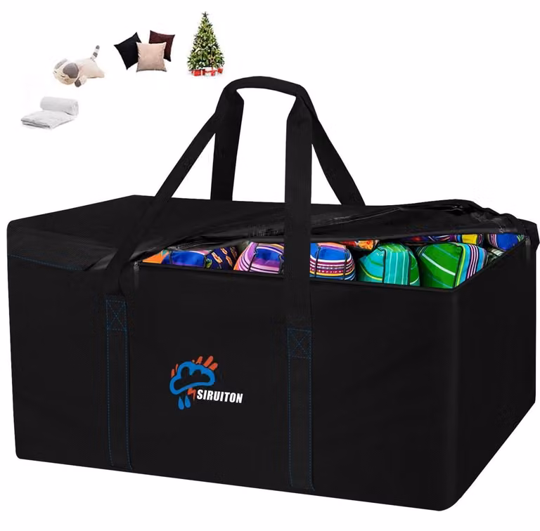 Borsa per il deposito di cuscini da giardino, dimensioni 175 x 75 x 55 cm, colore nero, realizzata in tessuto Oxford 600D, impermeabile, resistente ai raggi UV, con maniglia e chiusura a zip