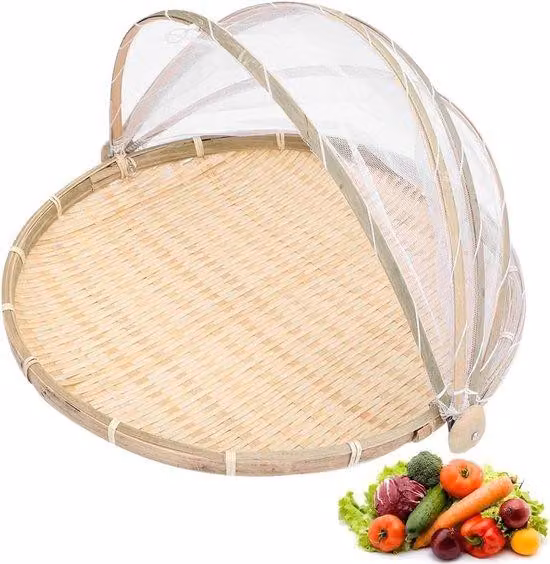 Set da picnic in bambù con zanzariera - Portatile ed ecologico - Pezzo unico - Colore naturale - Bambù