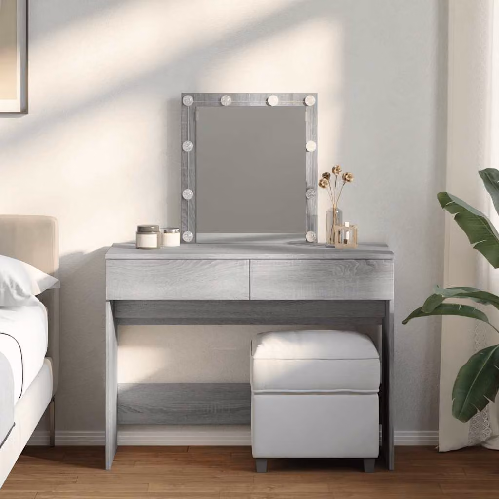vidaXL Toeletta con LED Grigio Sonoma L: 100 cm, P: 40 cm, H: 130 cm