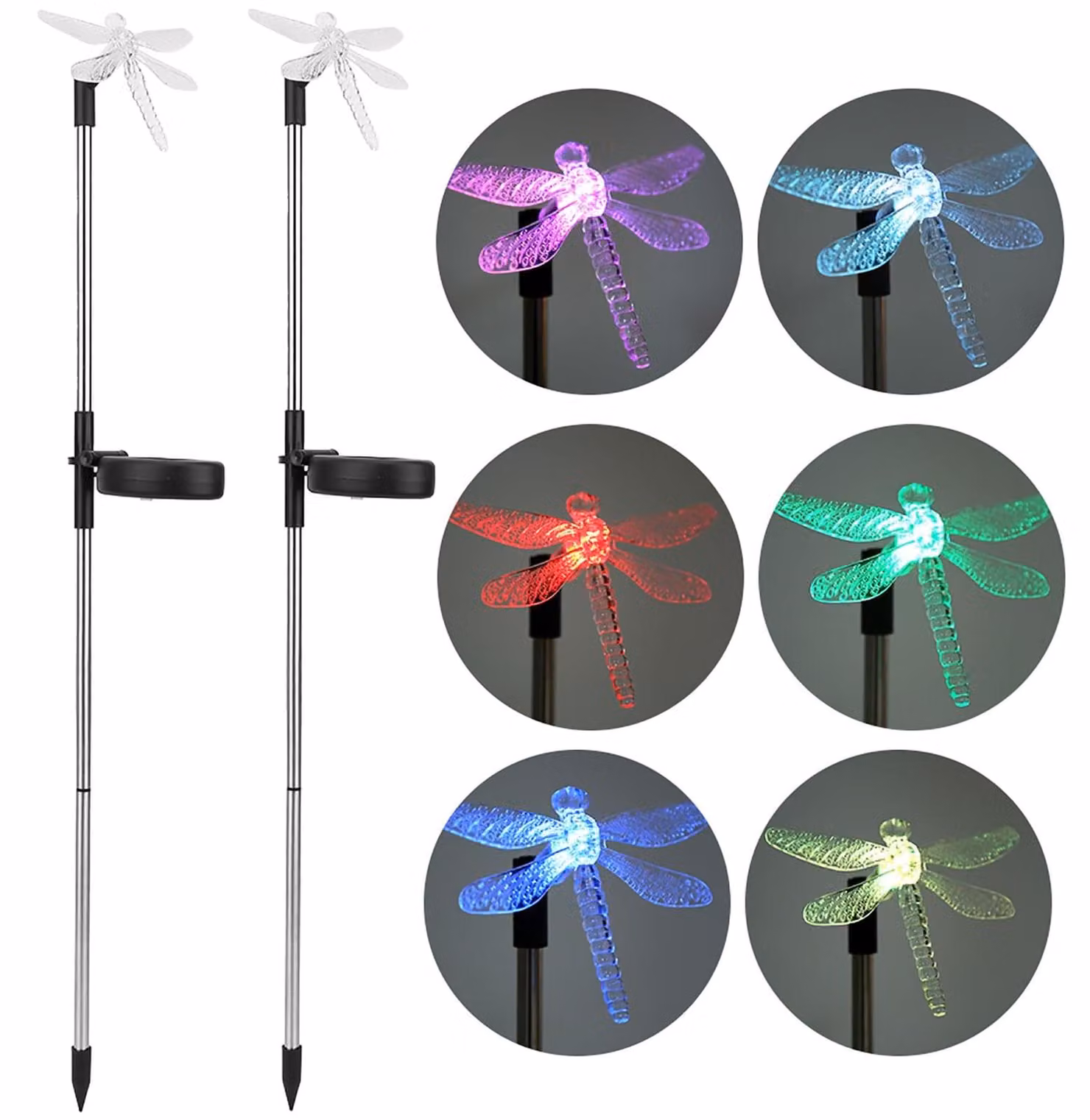 Set da 2 lampade solari a forma di libellula per il giardino, con luci LED a cambio di colore