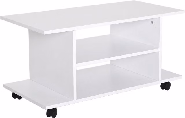 Mobile porta TV HOMCOM in legno bianco con ruote L: 80 cm, P: 40 cm, H: 40 cm – 1