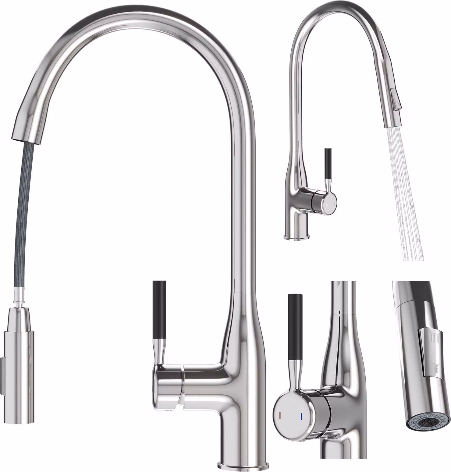 Granitan - Rubinetto da cucina - Rubinetto per lavello - Bocca estraibile - Cartuccia in Vetroceramica - Cromo - FOSSA