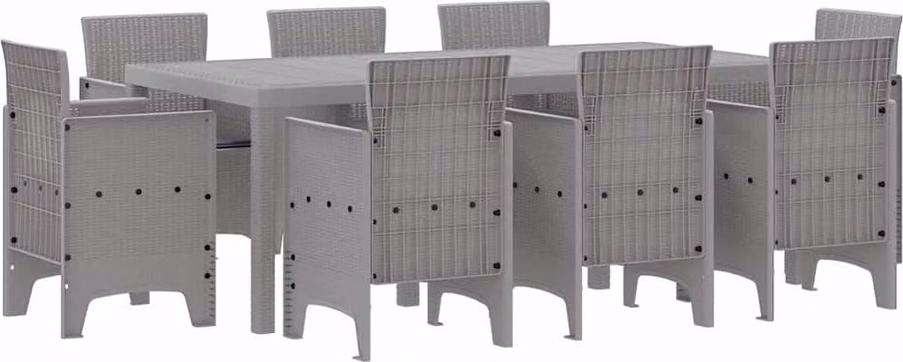 Set da Pranzo per Giardino 9 pcs Grigio Chiaro Polipropilene