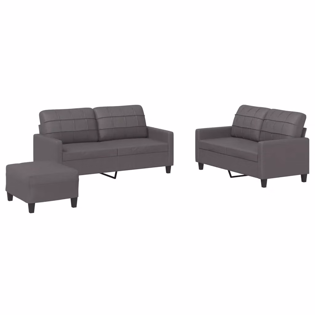 vidaXL Set di Divani 3 pz in Similpelle Grigio con Cuscini per Soggiorno Moderno – 2
