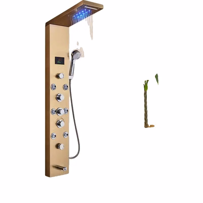 Miscelatore a LED per pannello doccia, nucleo in Vetroceramica, triplo comando, oro-F-8009