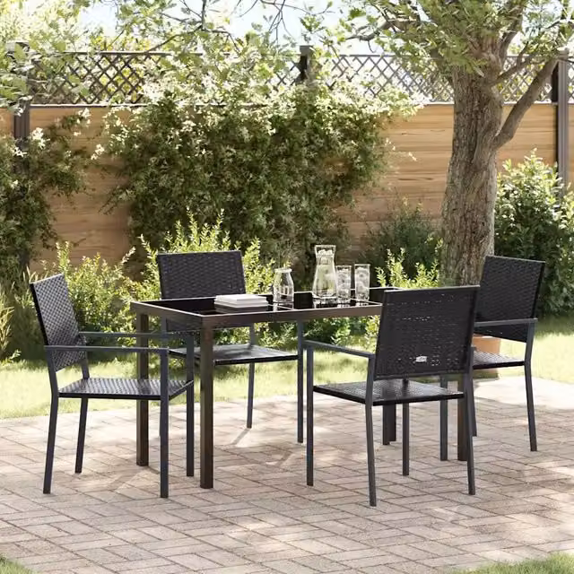 Set da Pranzo per Giardino 5 pz Nero Rattan in PE 3379081