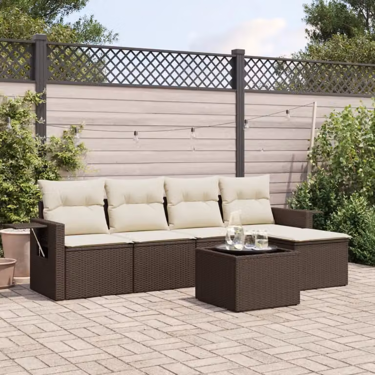 Set Divano da Giardino a L vidaXL in Polyrattan Marrone con 6 Pezzi e Cuscini Imbottiti