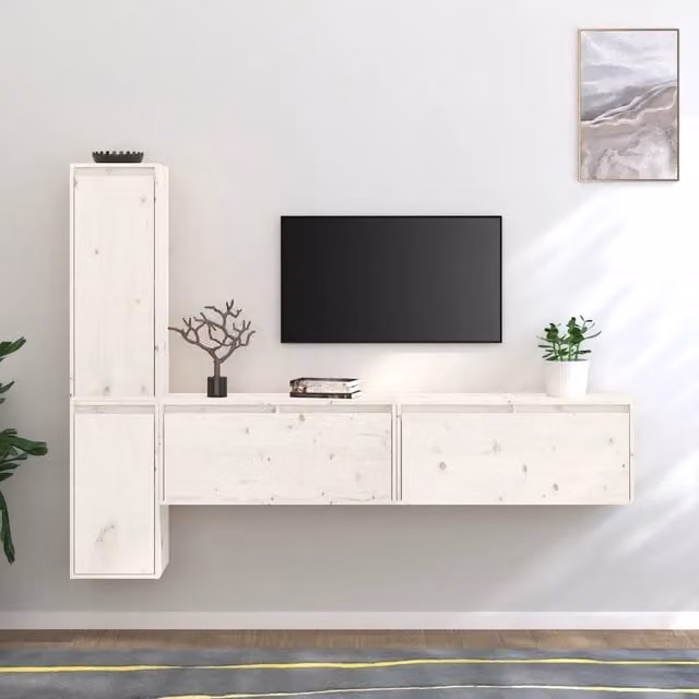 Mobili Porta TV 4 pz Bianchi in Legno Massello di Pino 3100280