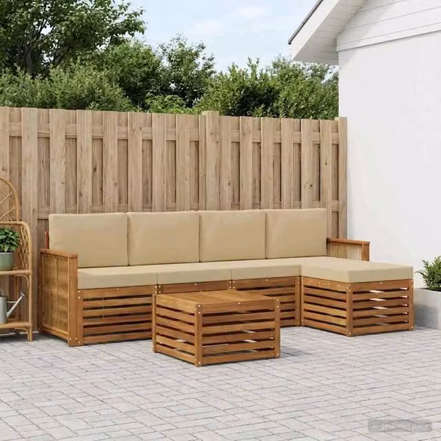Set di divani da esterno 6 pz Naturale e Beige 3384269