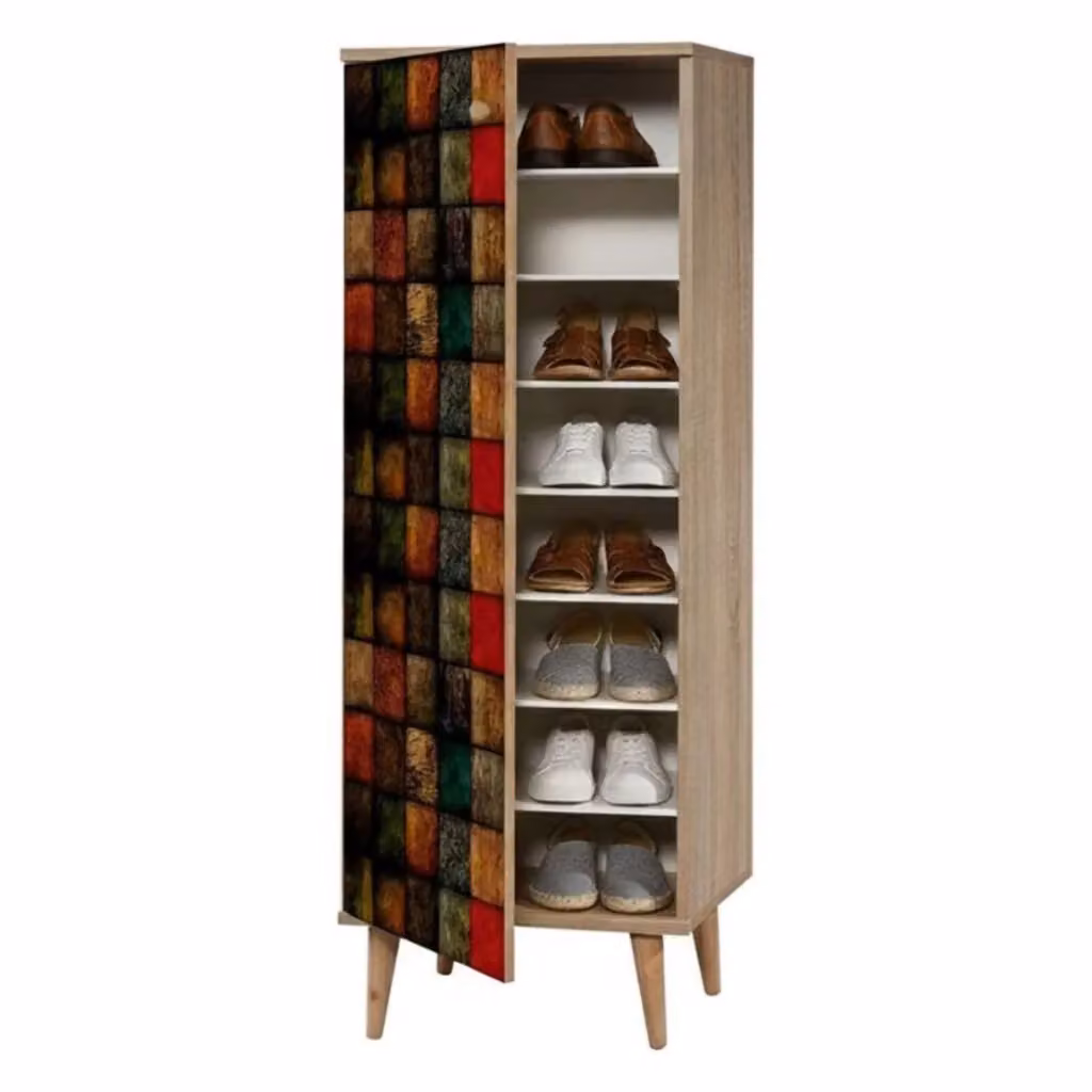 Scarpiera Giadeite DMORA in Quercia e Multicolore, Armadio da Ingresso e Mobiletto per Calzature, L: 50 cm, P: 38 cm, H: 135 cm – 2
