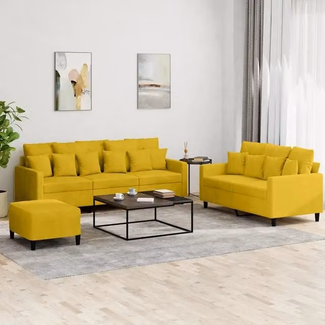Set di Divani 3 pz con Cuscini giallo in Velluto 3201736