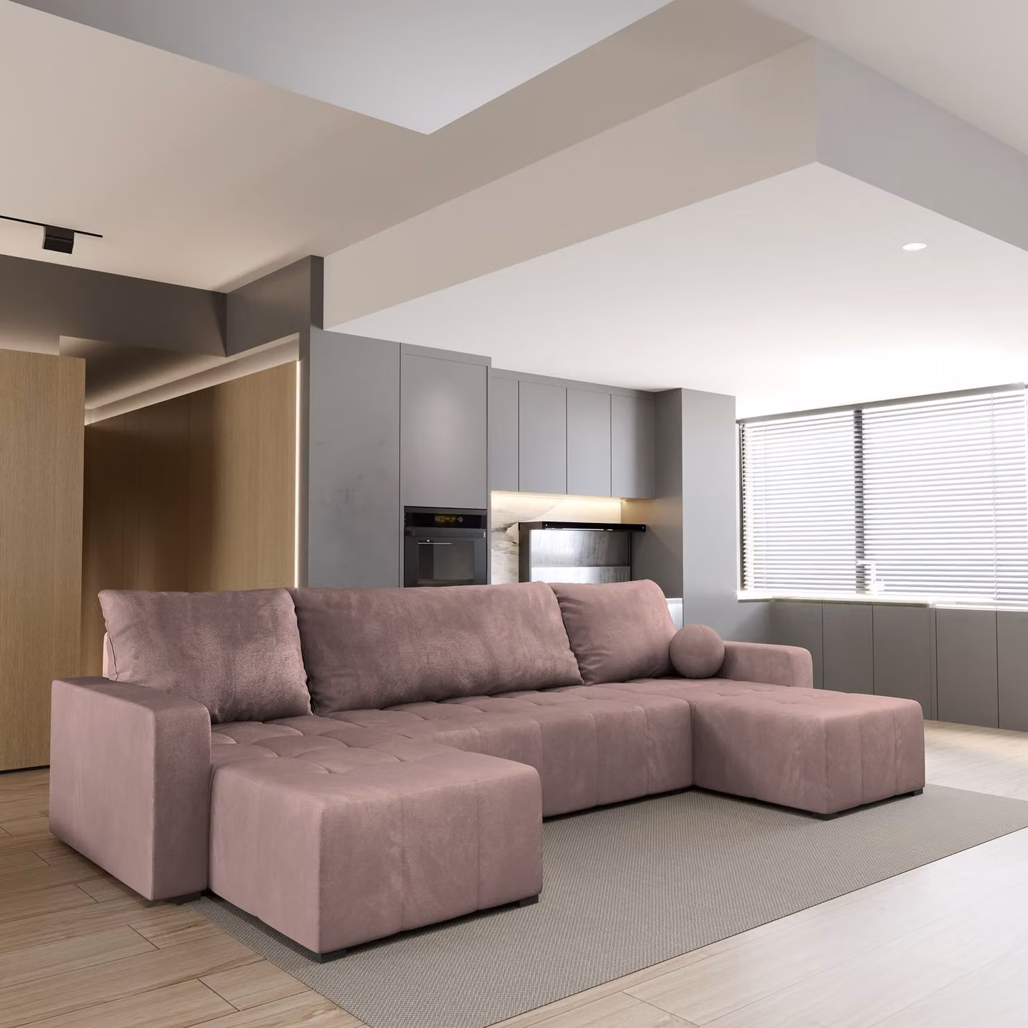Divano angolare Masseno TOLARI con funzione letto a U, divano con box letto, divano da salotto, divano, divano letto, set di divani - rosa, KRONOS 27