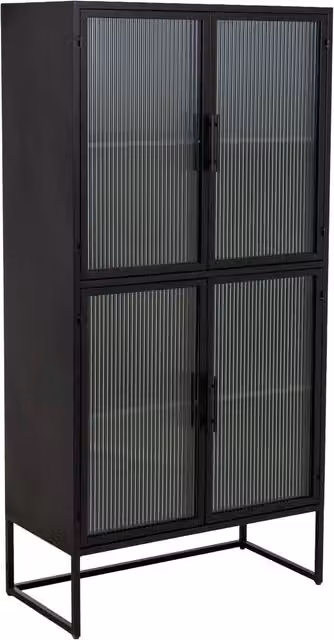 Vetrina Wanderlust Deco in metallo nero con ante in vetro e ripiani interni, stile industrial, L: 80 cm, P: 38,5 cm, H: 161 cm