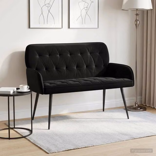 Divano a 2 posti vidaXL in velluto nero con gambe in metallo e legno per soggiorno o camera da letto L: 115 cm, P: 58 cm, H: 86 cm – 1