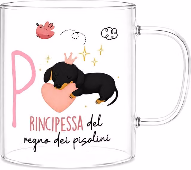 Mug a forma di lettera P in vetro borosilicato trasparente con coperchio Borostories, 440 ml