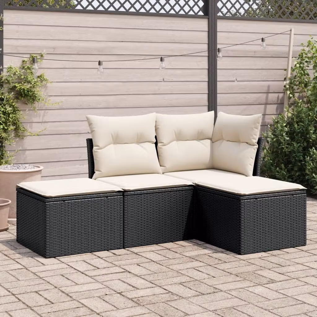 Maison Exclusive - Set Divani da Giardino 4 pz con Cuscini Nero in Polyrattan