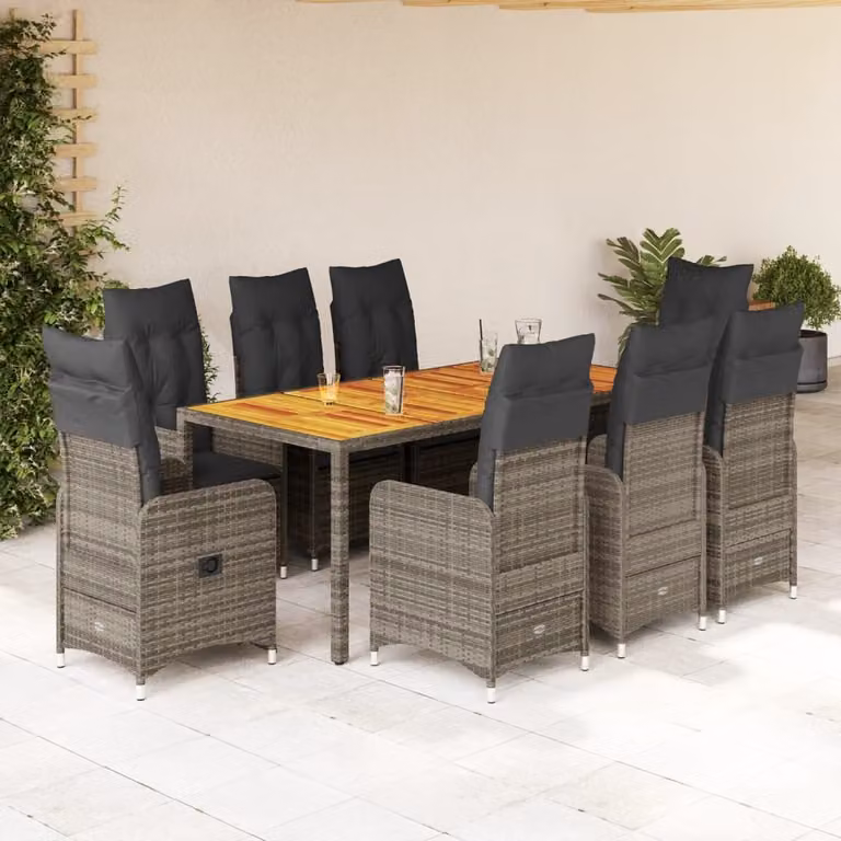 Maison Exclusive - Set da giardino bistrot 9 pezzi con cuscini grigio in polyrattan