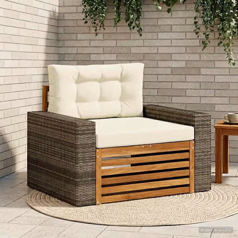 vidaXL Divano centrale da esterno moderno in legno di acacia con cuscini beige e marrone