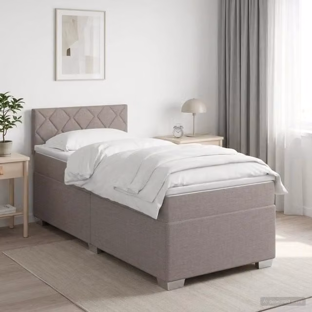 Letto box spring con materasso Tortora 90 x 190 cm Tessuto 3450380