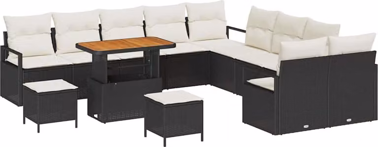 Set Divano da Giardino con cuscino 13 pcs Nero polyrattan