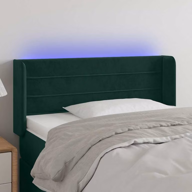 Testiera per letto vidaXL in velluto verde scuro con illuminazione LED e porta di ricarica USB, L: 83 cm, P: 16 cm, H: 78-88 cm