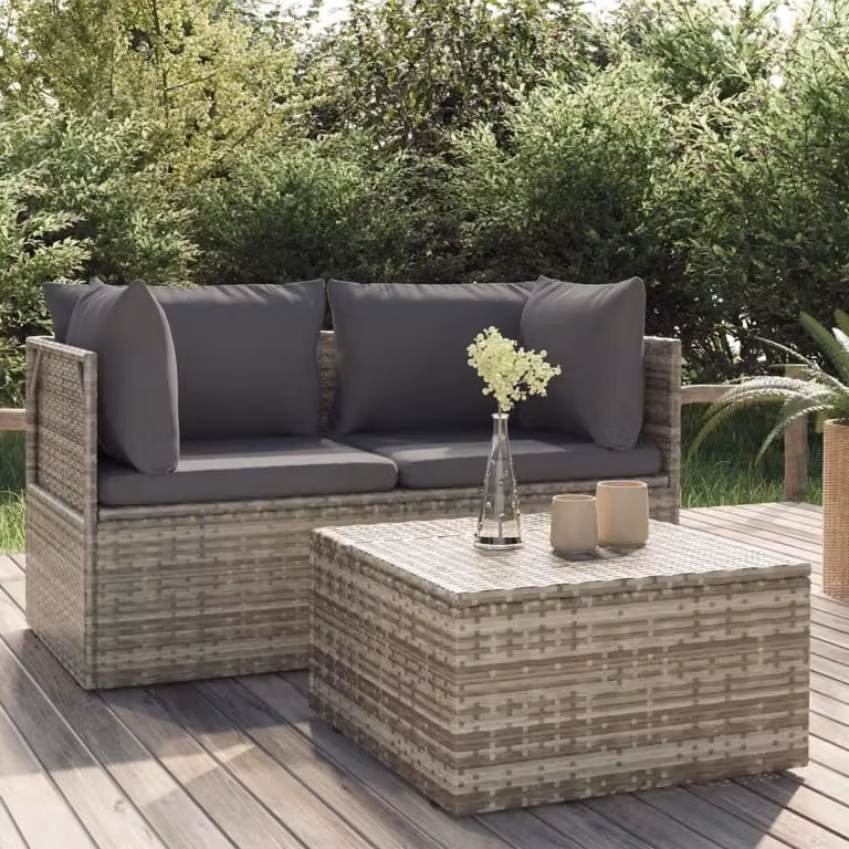 Set Divano da Giardino a L vidaXL in Polyrattan Grigio con Cuscini e Ottoman