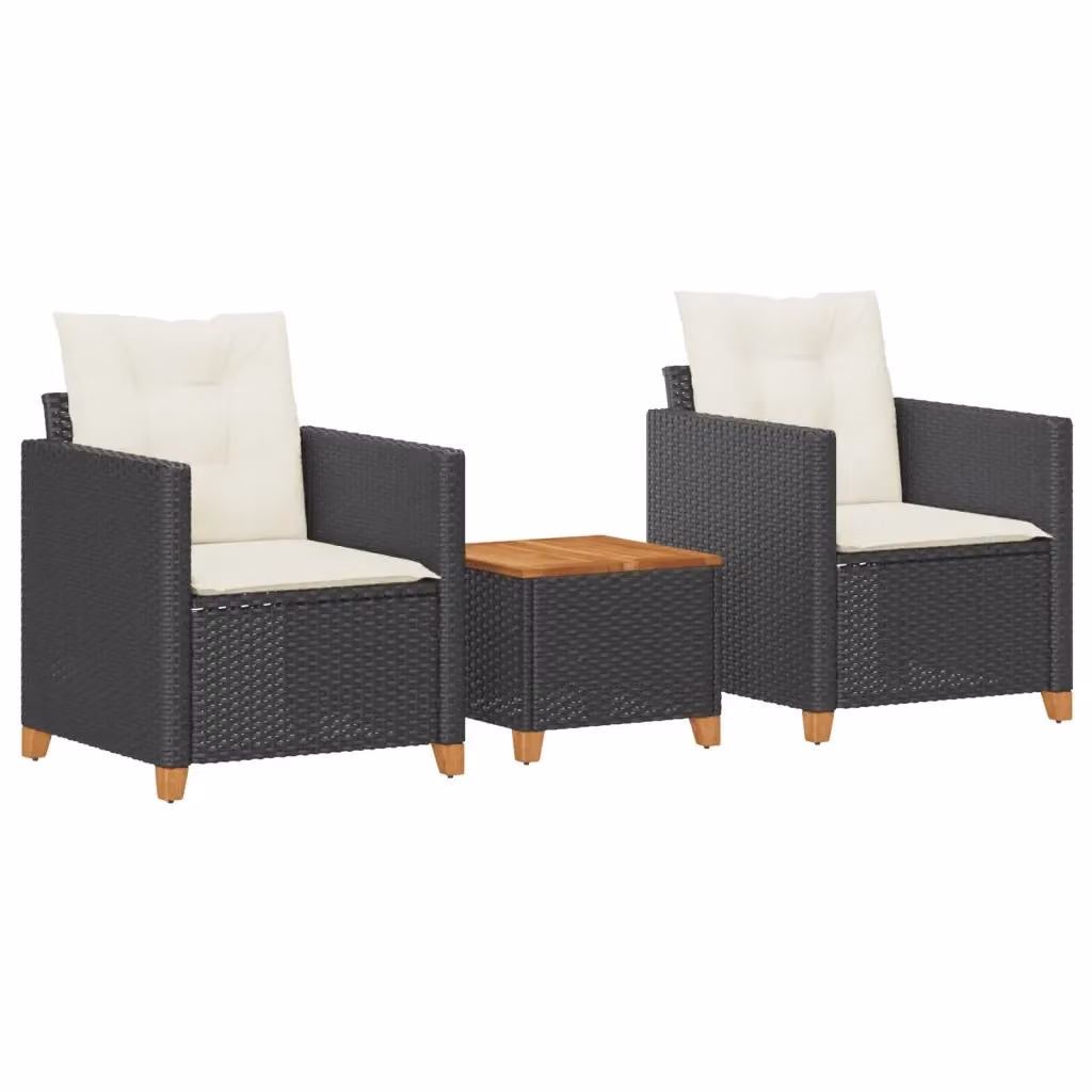 Set da Bistrò vidaXL 3 pz in Polyrattan e Legno di Acacia Nero e Bianco per Giardino e Terrazzo – 2