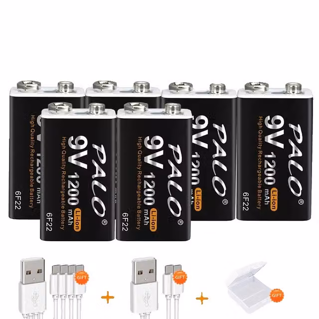 Batteria ricaricabile da 9 V, capacità 1200 mAh, ricarica USB, 9 V, 6 batterie da 9 V
