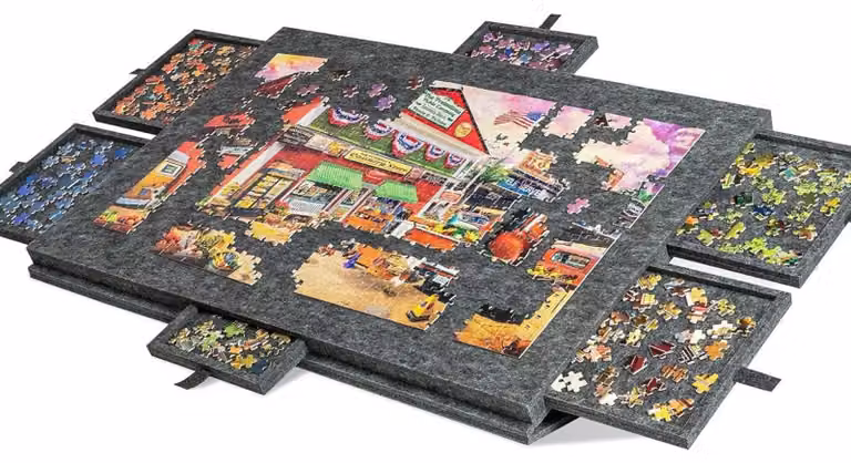 Omgoods - Tavolo per puzzle con 6 cassetti e design 2-in-1 per puzzle da 1000 pezzi - Organizer in feltro spesso