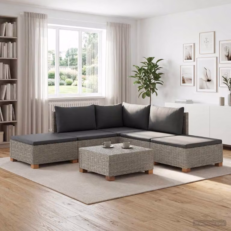 Set Lounge da Giardino vidaXL GENDT in Polyrattan con Cuscini Grigi e Tavolino, 6 Pezzi