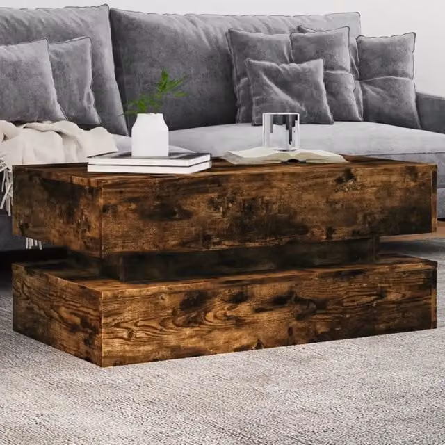 Tavolino da soggiorno moderno vidaXL in legno color rovere marrone L: 90 cm, P: 50 cm, H: 40 cm – 1