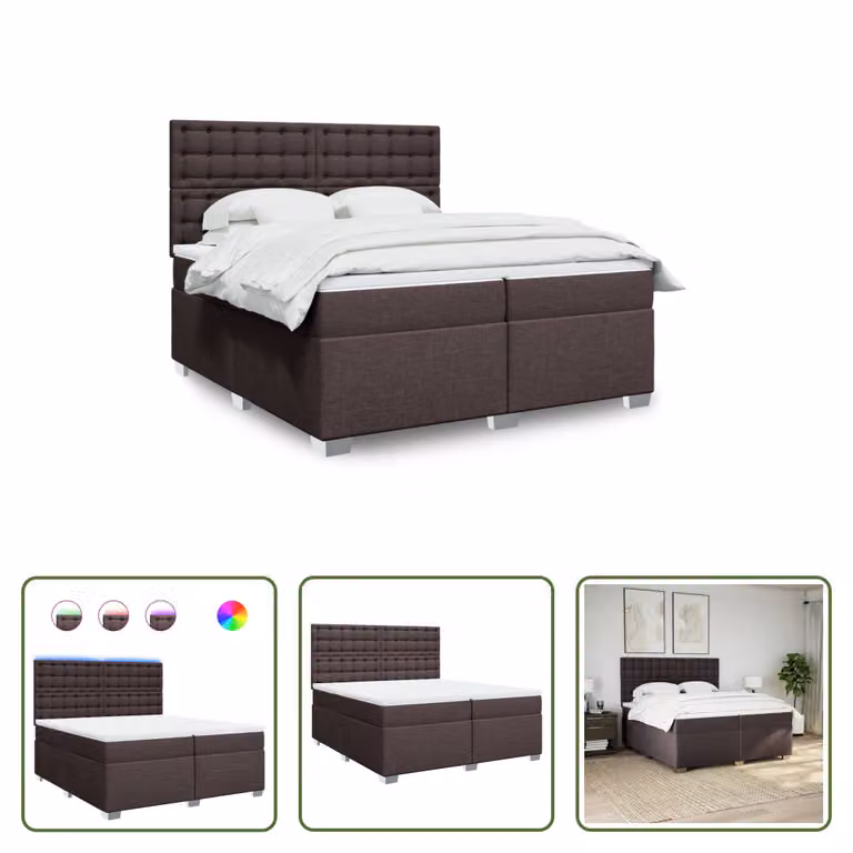 The Living Store Letto a molle con materasso marrone scuro 200x200 cm in tessuto