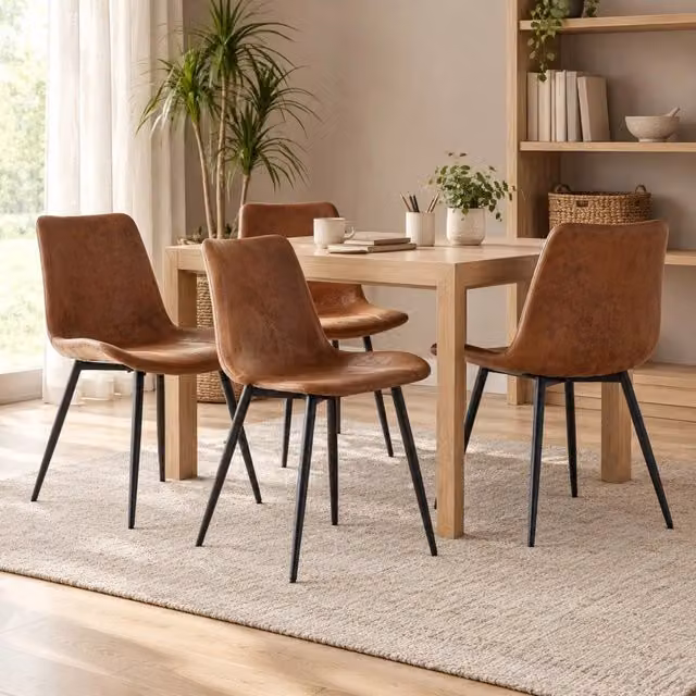 Set di 4 sedie da pranzo Mivray in tessuto e similpelle marrone con struttura in metallo nero