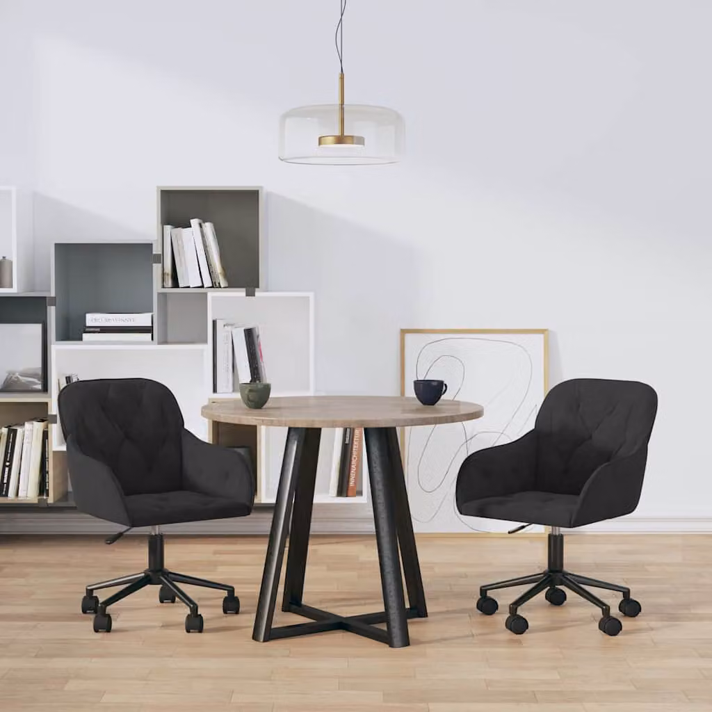 Set di 2 sedie da pranzo girevoli vidaXL in velluto nero con ruote – 1