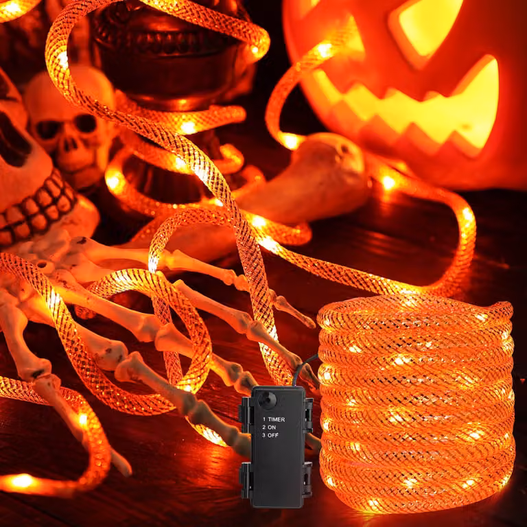 Catena luminosa a LED per Halloween, colore viola, lunghezza 3 metri, alimentazione a batteria, con timer, impermeabile