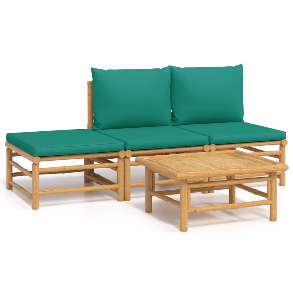 Set Salotto da Giardino 4pz con Cuscini Verdi Bambù