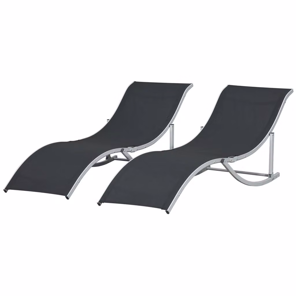 Set di 2 Sdraio da Giardino Pieghevoli Minimal in Alluminio e Textilene Nero L 61 x P 165 x H 63 cm – 2