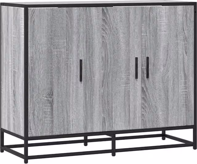 Credenza Buffet in Legno Multistrato e MDF Grigio Sonoma, Stile Industrial, L 94 cm x P 35 cm x H 76 cm