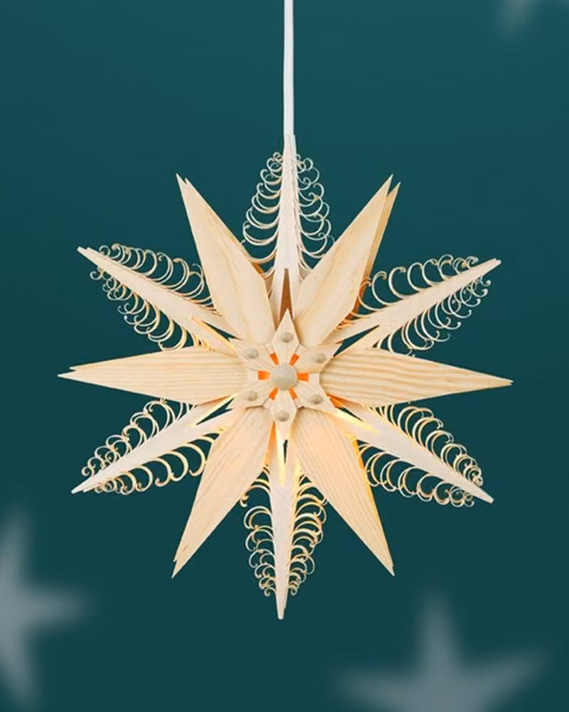 Decorazione per finestre a forma di stella spagnola, doppia, con illuminazione. Al centro, due stelle. Dimensioni: 24x24x8 cm. NUOVO
